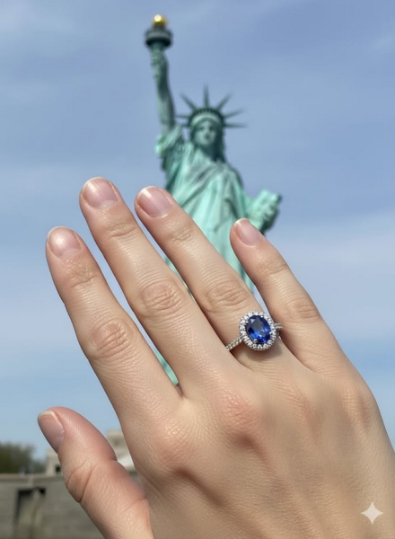 Royal Blue Sapphire & Diamond Ring Size 7 Lab Grown